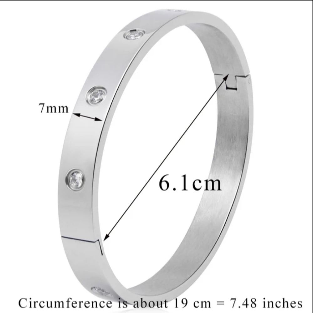Stainless steel bracelet silver plated cz stones 19 cm NEW